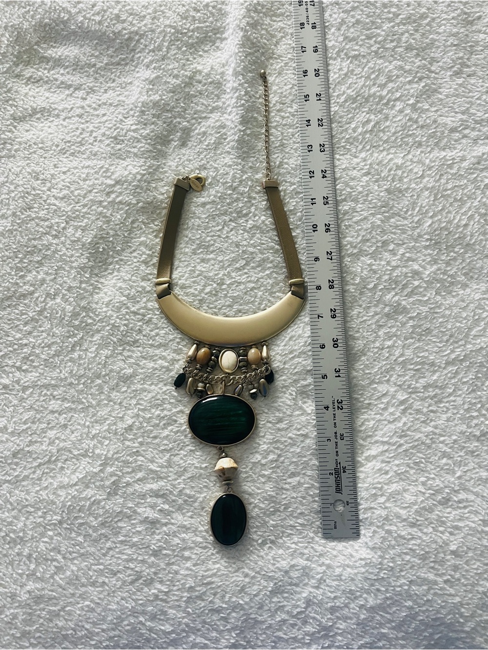 Chico's Gold-Tone Necklace with Dark Green and Cream Accents - Picture 3 of 5